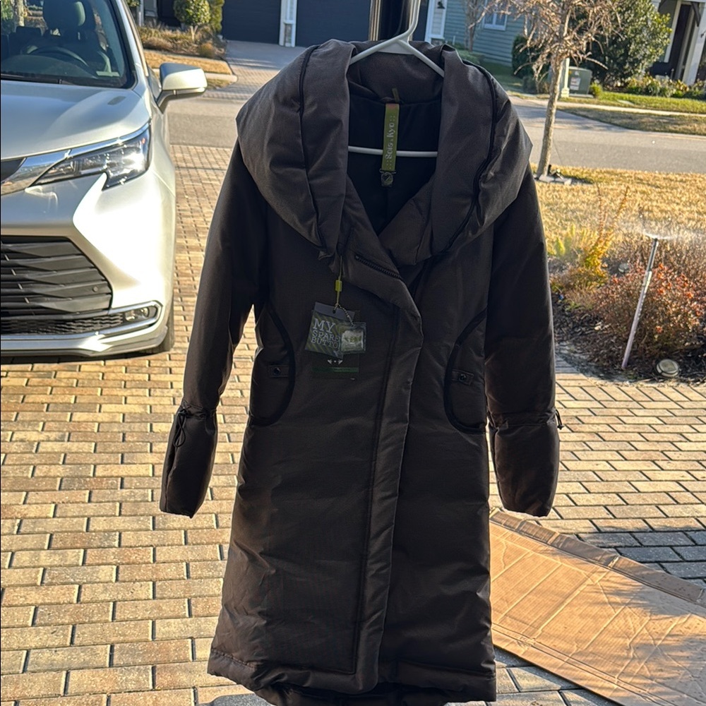 Soia & Kyo Stylish Brown Puffer Hooded long Coat